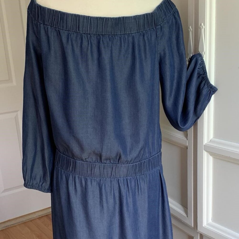 Off the Shoulder Dress, Dark Chambray, Large